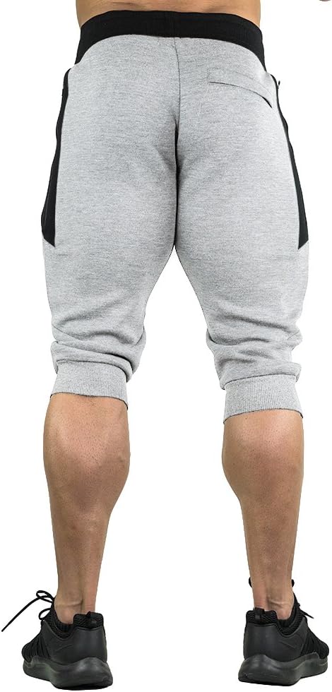 FASKUNOIE Men's Cotton Casual Shorts 3/4 Jogger Capri Pants Breathable Below Knee Short Pants with Three Pockets