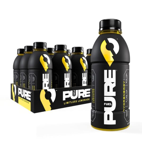 Pure Fuel Healthy Energy Drinks Limitless Lemonade - Sports Drinks - Plant Based - 180mg Natural Caffeine - 12pk x 16.9 fl oz