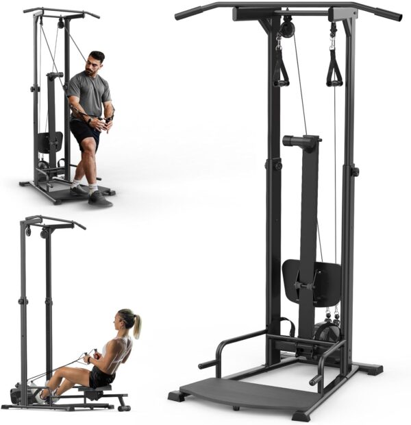 Compact Home Gym, Foldable Rowing Machines for Home Gym, Full Body Strength Training with Pull Up Station, Power Rack, LAT Pulldown Machine, Cable Machine for Home Workout