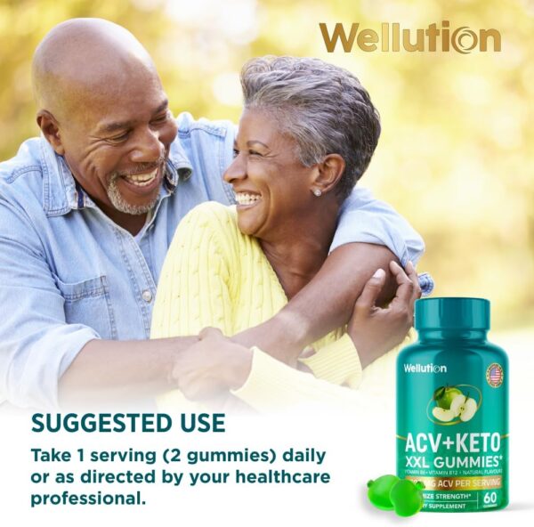 WELLUTION XXL Keto ACV Gummies: 1,000 mg, Sugar-Free, 60 Count, Aiding Digestion & Detox, Boosting Metabolism, Weight Loss Support, Apple-Flavored for Men & Women