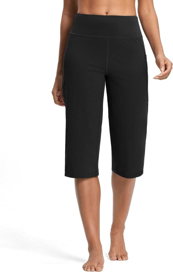 Capri Pants for Women High Waist with Pockets Tummy Control Capri Workout Yoga Pants Loose Straight Leg