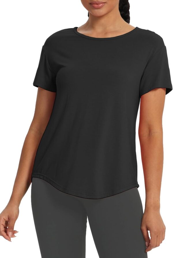 Bestisun Women Short Sleeve Workout Athletic Shirts Tie Back Sports Gym Tops Mesh Yoga Clothes