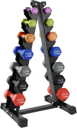 HolaHatha 2, 3, 5, 8, and 10 Pound Neoprene Dumbbell Free Hand Weight Set with Rack, Ideal for Home Exercises to Gain Tone and Definition, Pastel