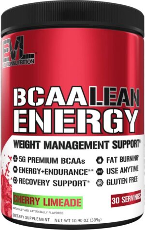 EVL BCAA Lean Energy Powder - Pre Workout Green Tea Fat Burner Support with BCAAs Amino Acids and Clean Energizers - Post Workout Recovery Drink for Lean Muscle Recovery - Cherry Limeade