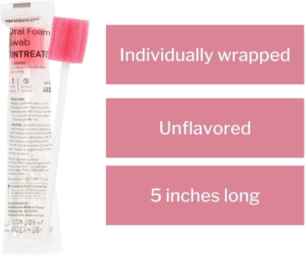McKesson Oral Foam Swabs, Untreated, Gentle and Daily Oral Cleaning, Unflavored, 250 Count, 1 Pack