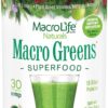 MacroLife Naturals Macro Greens Powder 38 Superfood Probiotic Antioxidant Enzyme & Herbal Supplement Immunity Energy Cleanse - Non-GMO Vegan Gluten-Free Dairy-Free - 10oz (30 Servings)