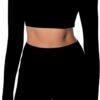 Sunzel Long Sleeve Workout Tops for Women Breathable Square Neck Crop Top with Built in Bra Cropped Yoga Shirt for Lounge Gym