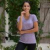 Real Essentials 5 Pack: Women's Short Sleeve V-Neck Activewear T-Shirt Dry-Fit Wicking Yoga Top (Available in Plus)
