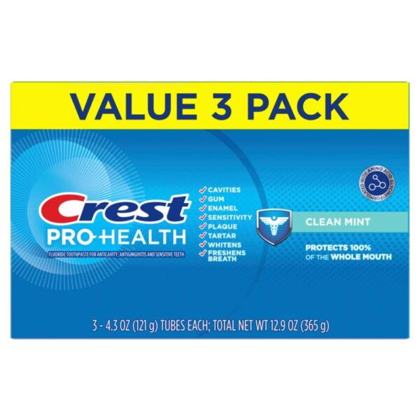 61XiiHLQ-KL._SL1000_.jpg Crest Pro-Health Clean Mint Toothpaste (4.3oz) Triple Pack