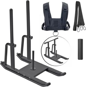 Weight Sled for Training Outdoor/Indoor, Workout Sled Push Pull Weighted Sled Football Speed Fitness Exercise Gym Equipment. Muscle Strength & Explosive Power.Adjust Height Suit for 1”&2” Weight Plate