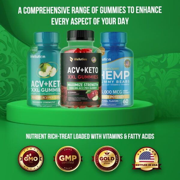 WELLUTION XXL Keto ACV Gummies: 1,000 mg, Sugar-Free, 60 Count, Aiding Digestion & Detox, Boosting Metabolism, Weight Loss Support, Apple-Flavored for Men & Women