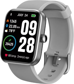 TOZO S2 44mm Smart Watch Alexa Built-in Fitness Tracker with Heart Rate and Blood Oxygen Monitor,Sleep Monitor 5ATM Waterproof HD Touchscreen for Men Women Compatible with iPhone&Android Space Gray