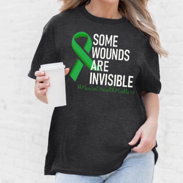 Womens Mental Health Matters Shirts Green Ribbon Awareness T-Shirt Inspirational Tee Top