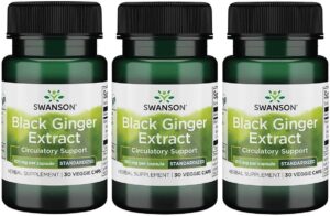 Swanson Black Ginger Extract - Promotes Healthy Blood Circulation and Physical Vigor - May Aid Heart Health, Muscle Tissue, and Mental Wellbeing - (30 Veggie Capsules, 100mg Each) 3 Pack