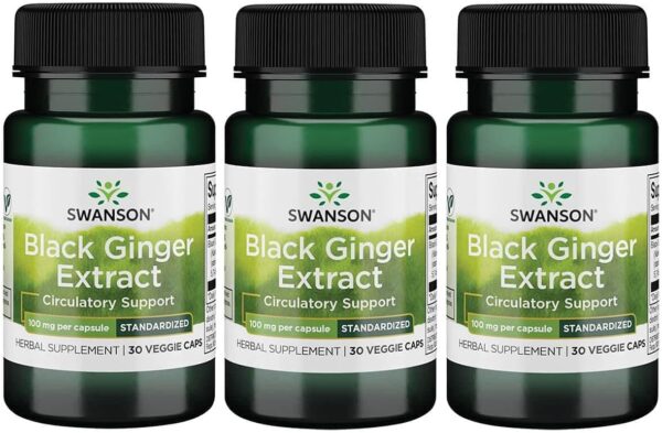 Swanson Black Ginger Extract - Promotes Healthy Blood Circulation and Physical Vigor - May Aid Heart Health, Muscle Tissue, and Mental Wellbeing - (30 Veggie Capsules, 100mg Each) 3 Pack