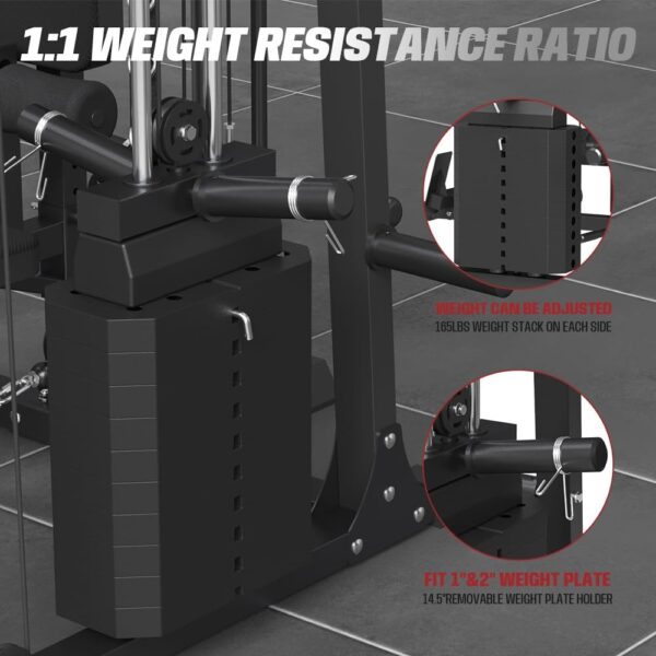 Commercial Smithmachine with Smithe Bar, Home Gym Station with Dual Weight Stacks, 4000LBS Power Cage Squat Rack with Lever Arm, Leg Press, LAT Pull Down, Cable Crossover for Full Body Training