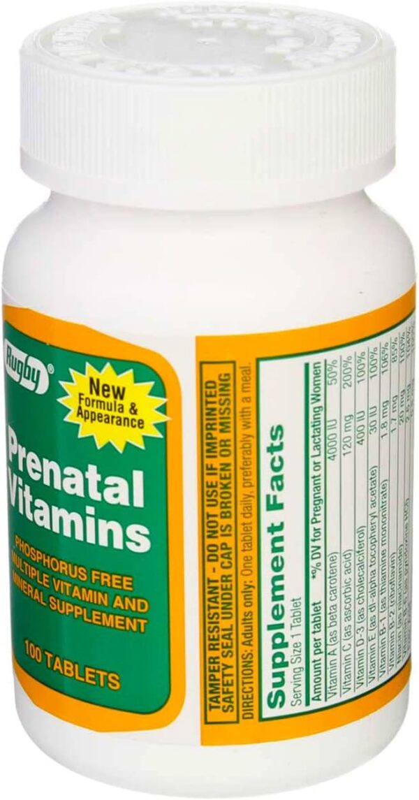 Rugby Prenatal Vitamins for Pregnant or Lactating Women Phosphorus Free Multiple Vitamin and Mineral Supplement - 100 Tablets (3 Pack)