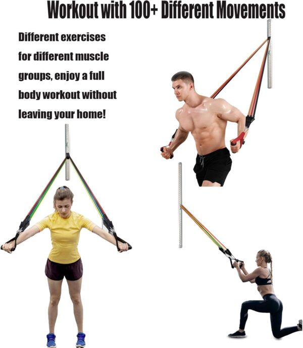 Adjustable Resistance Band Wall Anchor Space Saver Gym Resistance Bands Anchor Exercise Equipment with Rails, Cars and 10-150LBS Exercise Bands Set
