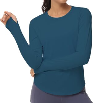 THE GYM PEOPLE Women's Long Sleeve Workout Shirts Athletic Crewneck Hiking Tops with Thumb Hole