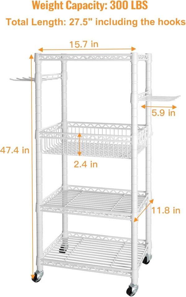 S1 Home Gym Storage, 3-Tier Workout Equipment Organizer with Wheels for Yoga Mats, Foam Roller, Dumbbells, Kettlebells, and Resistance Bands, 47.4" H x 27.5" W x 11.8" D, White