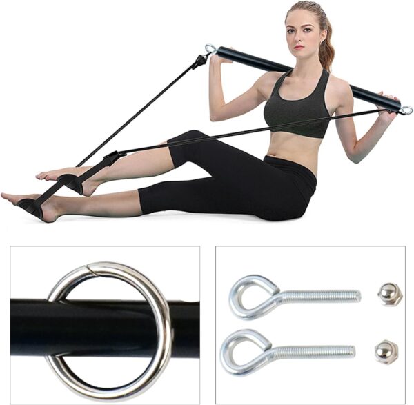 Spreader Bar Heavy Duty Stainless Steel Expandable Black Bar,Sports Aid Training Fitness Gear Pilates Aid Kit, Home Restore Pilates Indoor Yoga Set