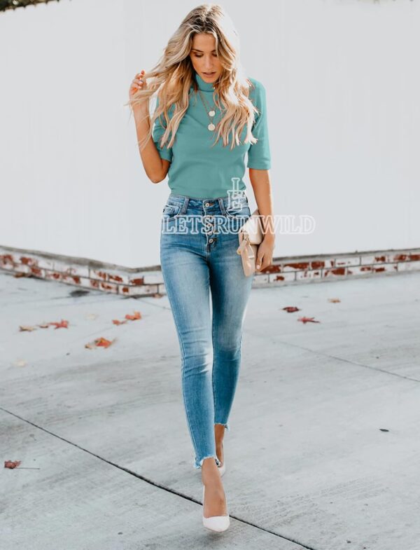 LETSRUNWILD Business Casual Tops for Women Dressy Cute Tops Mock Turtleneck Tshirts Shirts