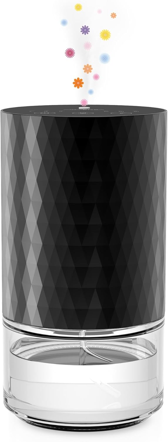 Waterless Diffuser Essential Oil 100mL Capacity Scent Air Machine for Home Aromatherapy Nebulizer Premium Metal Battery Operated 3 Mist Settings Timers Color Light AN3 Black