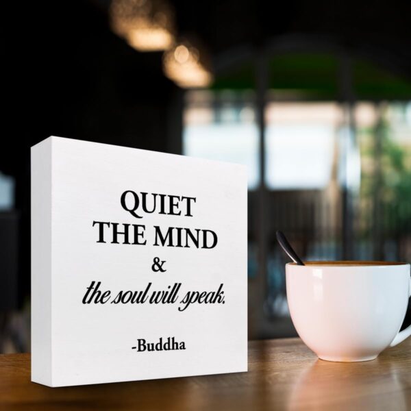 Quiet The Mind And The Soul Will Speak Sign,Inspirational Wood Block Box Plaque Sign Desk Decor for Home Yoga Room Meditation Space Shelf Table Decorations