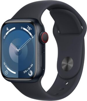 Apple Watch Series 9 [GPS + Cellular 41mm] Midnight Aluminum Case with Midnight Sport Band S/M (Renewed)