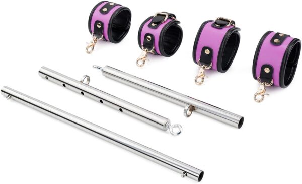 Spreader Bar Heavy Duty Stainless Steel Expandable Black Bar Home Gym with 4pcs Furry Purple Adjustable Strap,Sports Aid Training Fitness Gear Pilates Aid Kit,Yoga Set