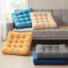 Degrees of Comfort Meditation Floor Pillow, Square Large Pillows Seating for Adults, Gray Tufted Corduroy Cushions for Outdoor Yoga Tatami Fireplace Living Room, Grey, 22x22 Inch
