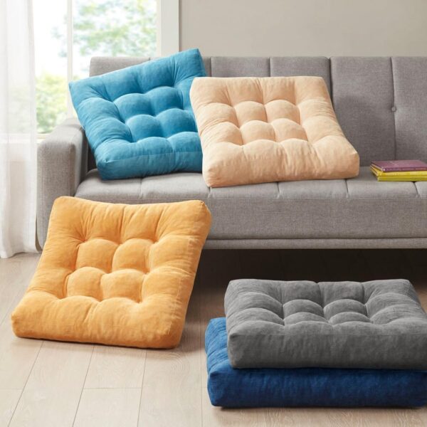 Degrees of Comfort Meditation Floor Pillow, Square Large Pillows Seating for Adults, Gray Tufted Corduroy Cushions for Outdoor Yoga Tatami Fireplace Living Room, Grey, 22x22 Inch