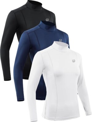 NELEUS Women's 3 Pack Athletic Compression Long Sleeve T Shirt Dry Fit