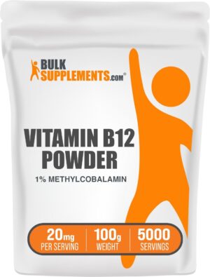BulkSupplements.com Vitamin B12 Methylcobalamin Powder - 1% B12 Methylcobalamin, Essential B Vitamin - B12 Supplement, Gluten Free, 20mg per Serving, 100g (3.5 oz) (Pack of 1)