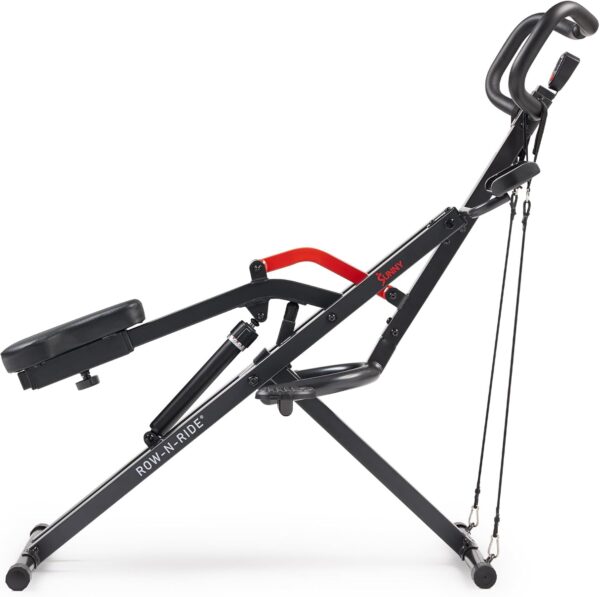 Sunny Health & Fitness Row-N-Ride PRO, Full Body Combo Squat Machine w/Optional Resistance Band, Easy Setup Ab Workout Exercise Equipment for Home, Whole Body Cardio, Optional SunnyFit App Connection