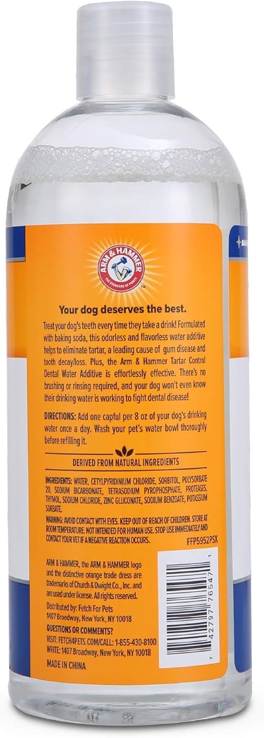 Arm & Hammer for Pets Dental Water Additive for Dogs, Tartar Control | Dog Dental Care Reduces Plaque & Tartar Buildup Without Brushing | Odorless and Flavorless, 16 Fl Ounces - 2 Pack