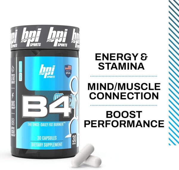 BPI Sports B4 – Extra-Strength Fat Burner – Keto-Friendly – Appetite Suppressant – Caffeine, Niacin, Quercetin, Yohimbine – 30 Servings – 710mg