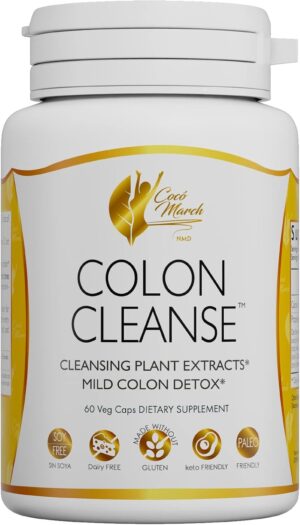 Coco March Colon Cleanse - Dietary Supplement, Cleansing Plant Extracts, Mild Colon Cleanse - Gluten Free, Dairy Free, Soy Free, Keto Friendly, Paleo Friendly, 60 Veg Caps - 15 Servings