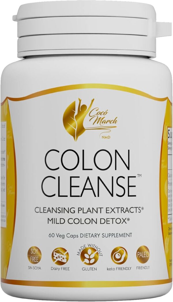 Coco March Colon Cleanse - Dietary Supplement, Cleansing Plant Extracts, Mild Colon Cleanse - Gluten Free, Dairy Free, Soy Free, Keto Friendly, Paleo Friendly, 60 Veg Caps - 15 Servings