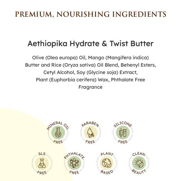 Qhemet Biologics Aethiopika Hydrate & Twist Butter - Frizz-Free Styling Butter Adds Flexible Definition to High & Low Porosity Hair - Smooth Edges, Soften & Flatten Locs, Twists & Braids (4.7 oz)