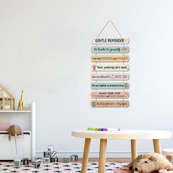 CHDITB Gentle Reminders Wooden Sign For Kids Room, 8pcs Positive Affirmations Wall Decor, Mental Health Wellbeing Art Therapy Office Sign, Reminding Hanging Art School Nursery Artwork