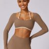 ABOCIW Womens Workout Crop Top Halter Long Sleeve Sports Bra Low Medium Impact Yoga Top T Shirts with Built in Bra