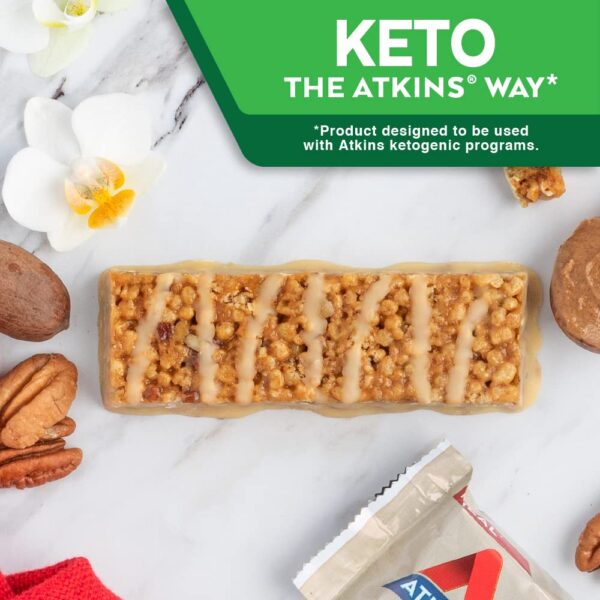 Atkins Vanilla Pecan Crisp Protein Meal Bar, High Fiber, 1g Sugar, 4g Net Carb Meal Replacement, Keto Friendly, 5 Count
