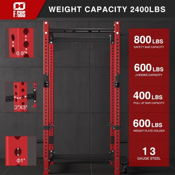 3"x3" Power Cage, 2400LB Multi-Function Power Rack, Commercial Squat Rack with Optional Full Body Workouts Attachments, Dip Bar, Smithbar, LAT Pulldown, Leg Extension and Curl for Home Gym