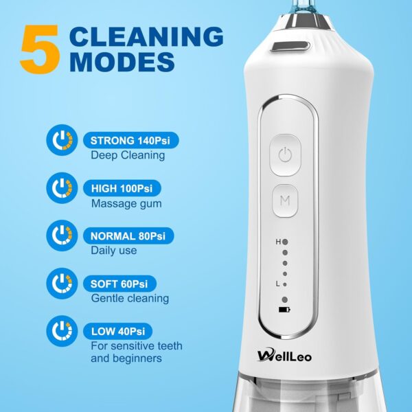 Water Flosser for Teeth, 300ML Cordless Oral Irrigator Rechargeable Dental Flosser Teeth Picks with 5 Modes 5 Jet Tips,IPX7 Waterproof Teeth Cleaner for Braces Gum Care, Home Travel Use