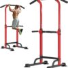 soges Power Tower Pull Up Bar Station, Free Standing Pull Up Rack Dip Station for Home Gym, Height Adjustable Home Strength Training Fitness Workout Equipment