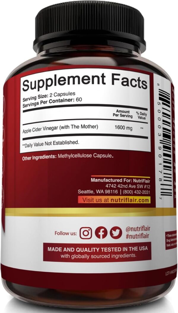 Apple Cider Vinegar Capsules with The Mother - 120 Vegan ACV Pills - Best Supplement for Healthy Weight Loss, Diet, Keto, Digestion, Detox, Immune - Powerful Cleanser & Appetite Suppressant Non-GMO