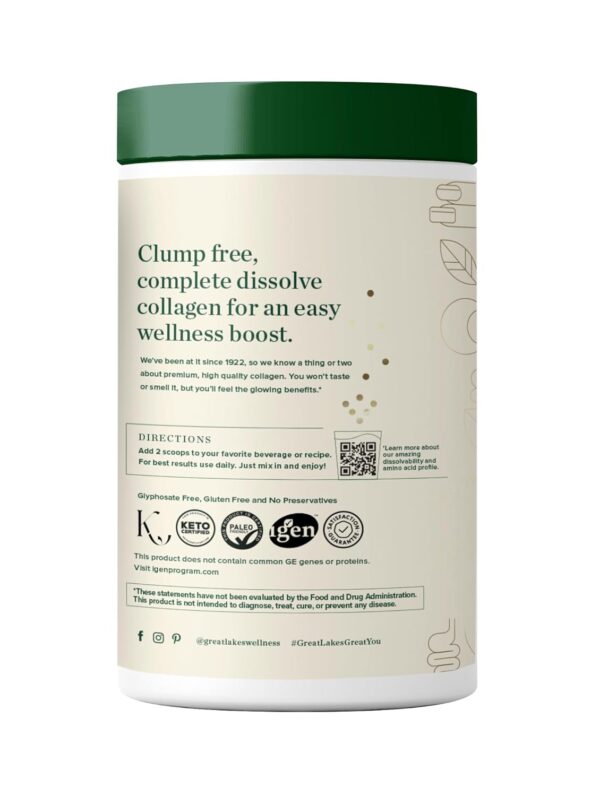 Great Lakes Wellness Collagen Peptides Powder for Skin, Hair, Nails, Joints & Digestion - Unflavored - Quick Dissolve Hydrolyzed, Non-GMO, Keto, Kosher - 16oz