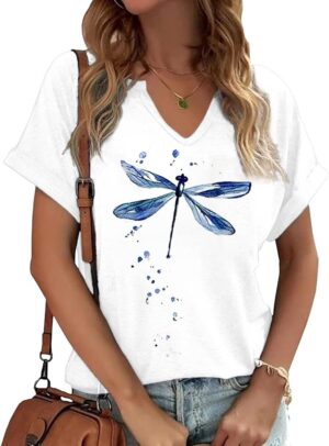 Vintage Flowers V Neck Shirt for Women Boho Floral Wildflowers Graphic Tee Casual Cottagecore Summer T Shirt