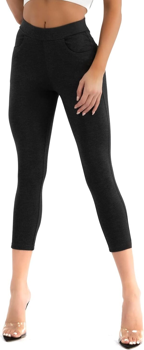 Prolific Health Women's Ponte Stretchy Pants Dress Leggings Back Pockets High Waisted Tummy Control Skinny Capri Straight Leg